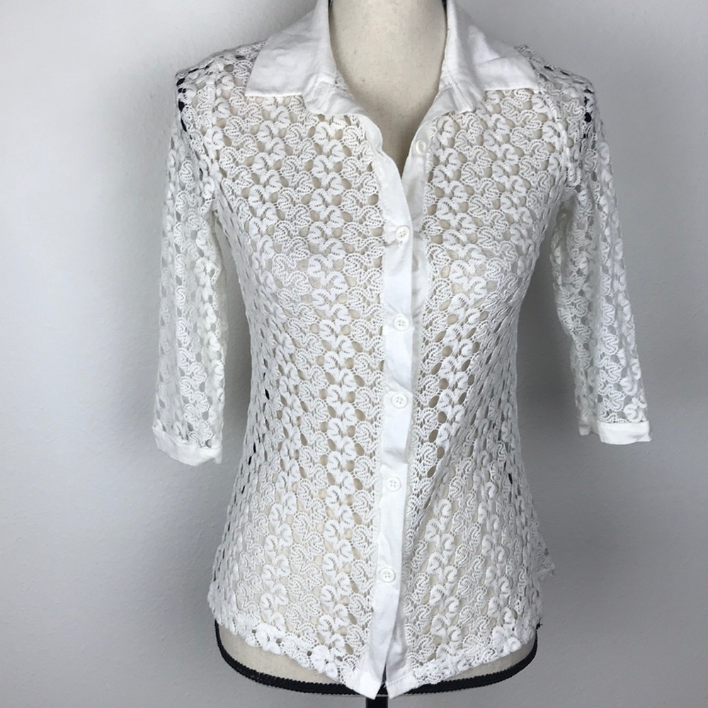 WetSeal Ivory Button Up Crochet Blouse